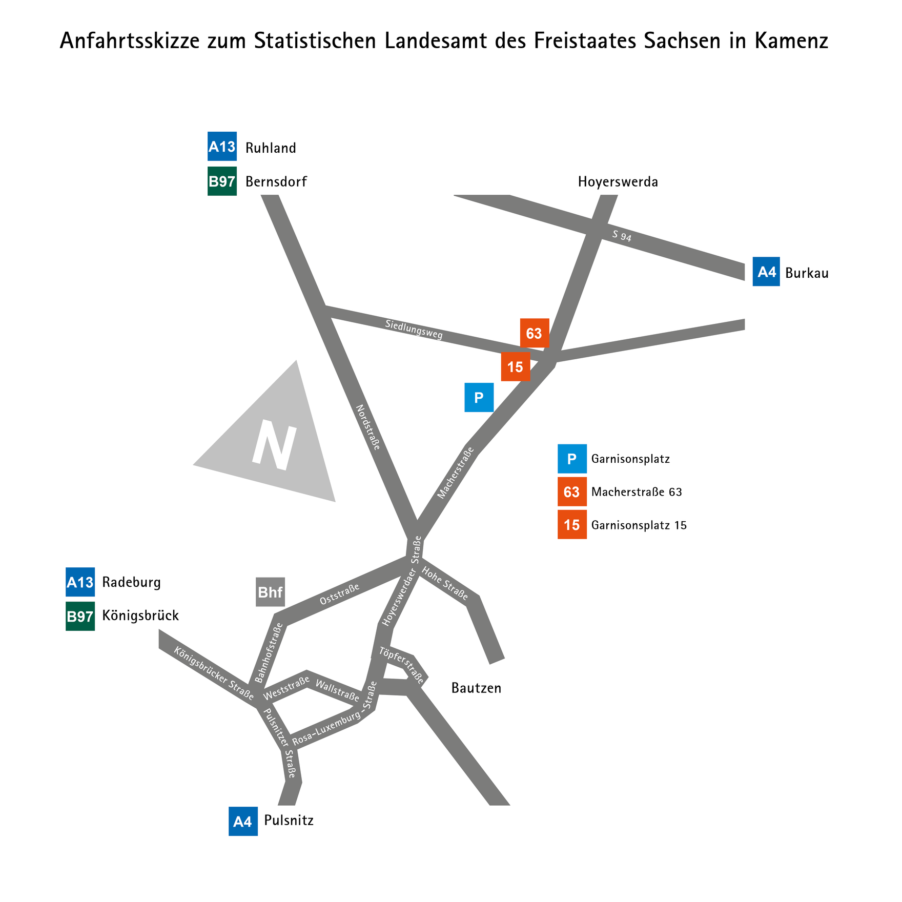 Das Bild zeigt eine Anfahrtskizze zum Statistischen Landesamt des Freistaates Sachsen.